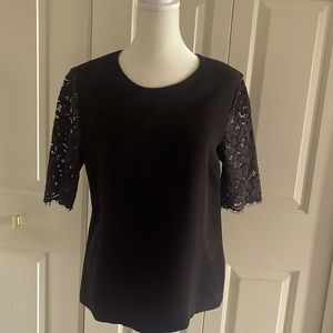Black Kate Spade Back Zip Top with Lace Short Sleeves size 6